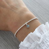 March birthstone bracelet with labradorite charm, sterling silver stretch bracelet UK
