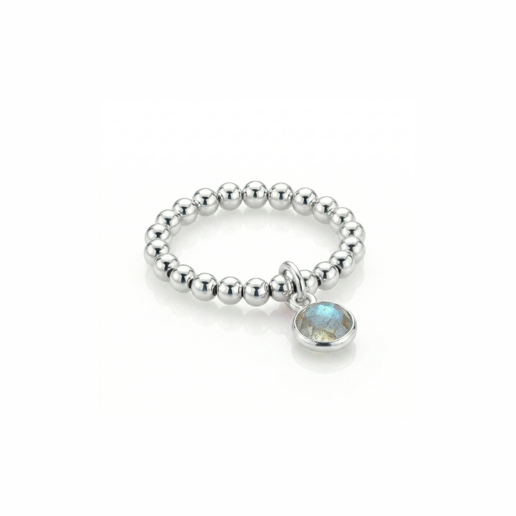 Sterling silver labradorite gemstone ring, stretchy bead ring UK