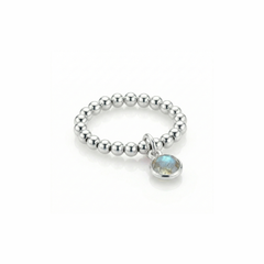 Sterling silver labradorite gemstone ring, stretchy bead ring UK