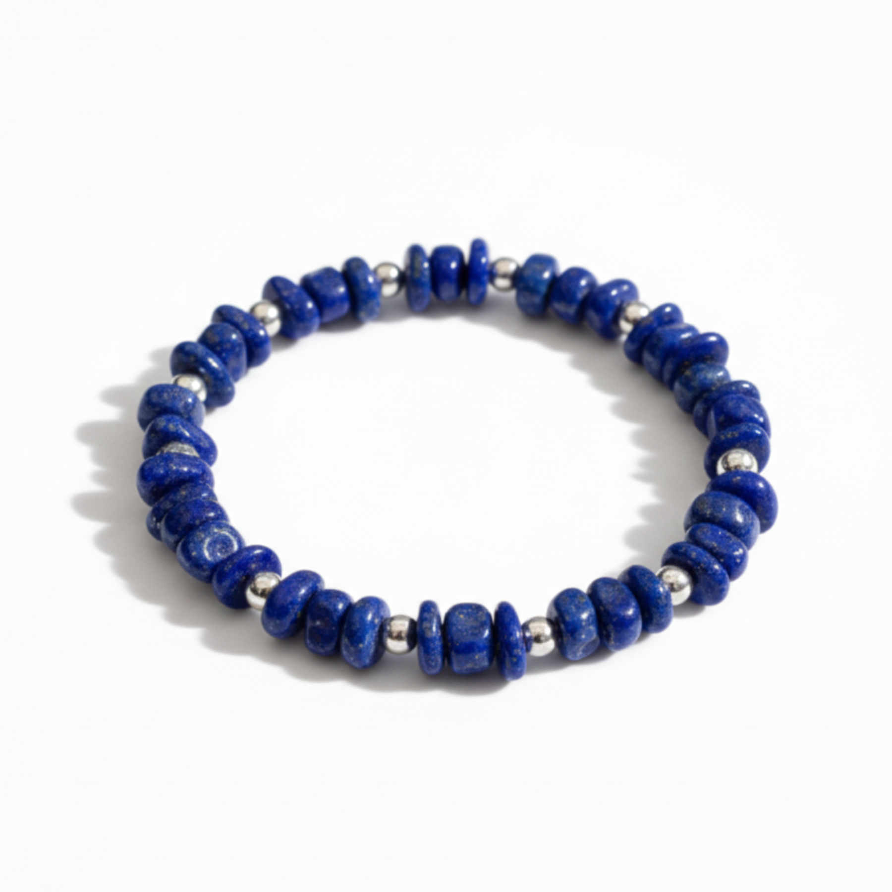 Lapis lazuli stretch bead bracelet with rich dark blue gemstones, September birthstone jewellery