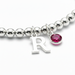 Letter and ruby gemstone bracelet gift for July birthday, sterling silver beaded birthstone jewellery