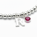 Letter and ruby gemstone bracelet gift for July birthday, sterling silver beaded birthstone jewellery