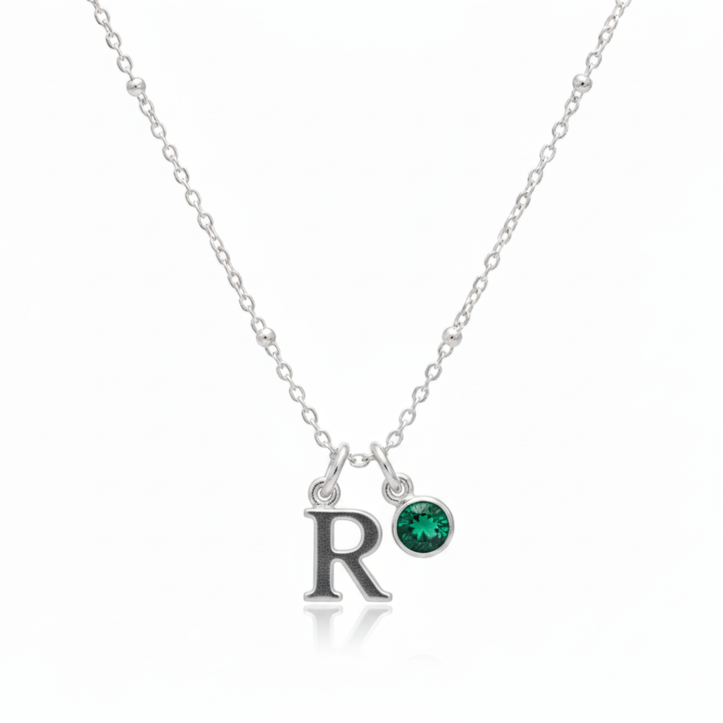 May Birthstone & Initial Charm Necklace