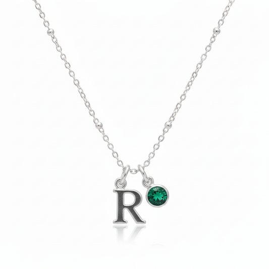 May Birthstone & Initial Charm Necklace
