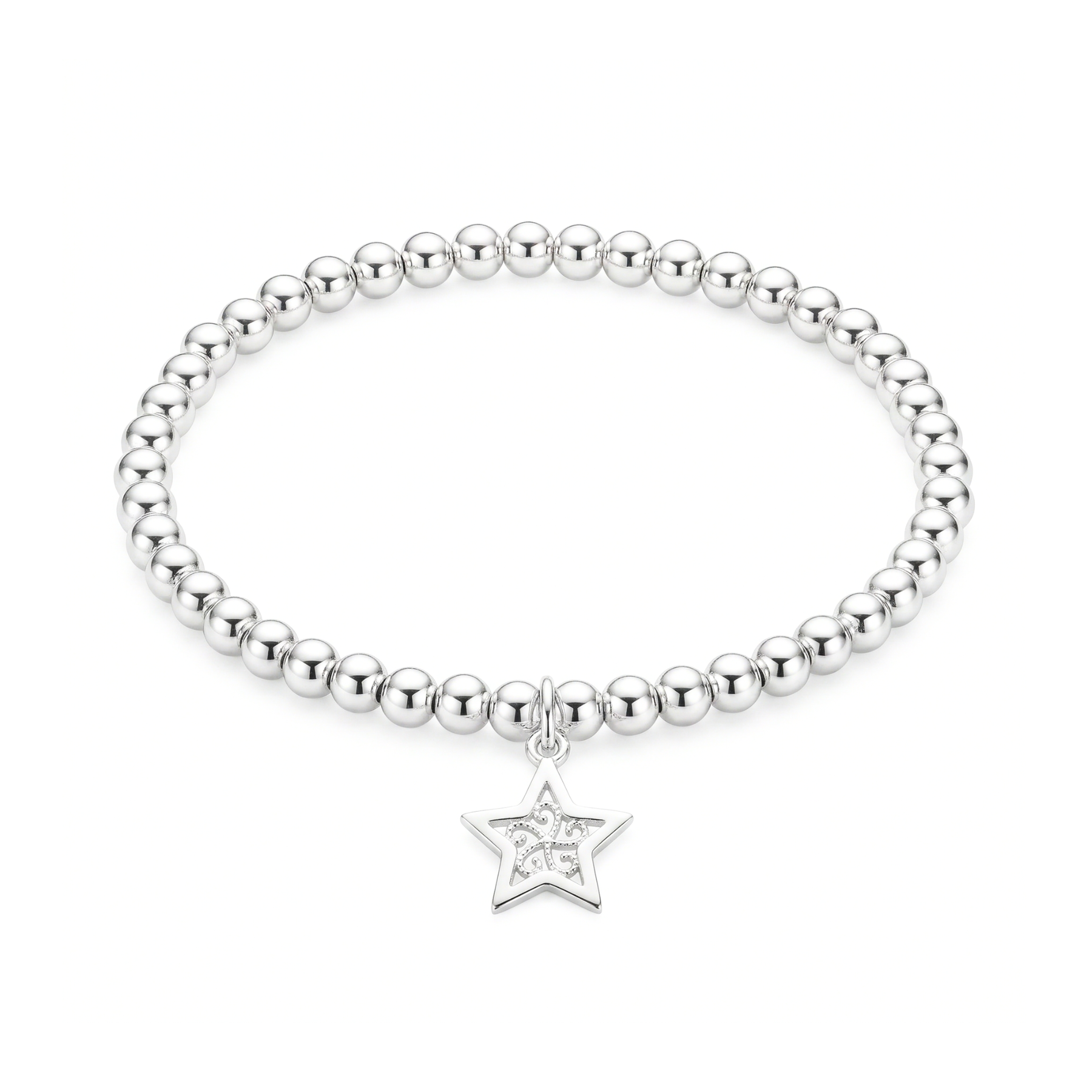 Silver star charm bracelet, make a wish jewellery gift UK