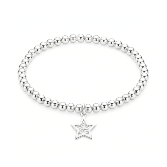 Silver star charm bracelet, make a wish jewellery gift UK