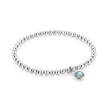 March birthstone bead bracelet with gemstone charm, stretch bracelet design UK