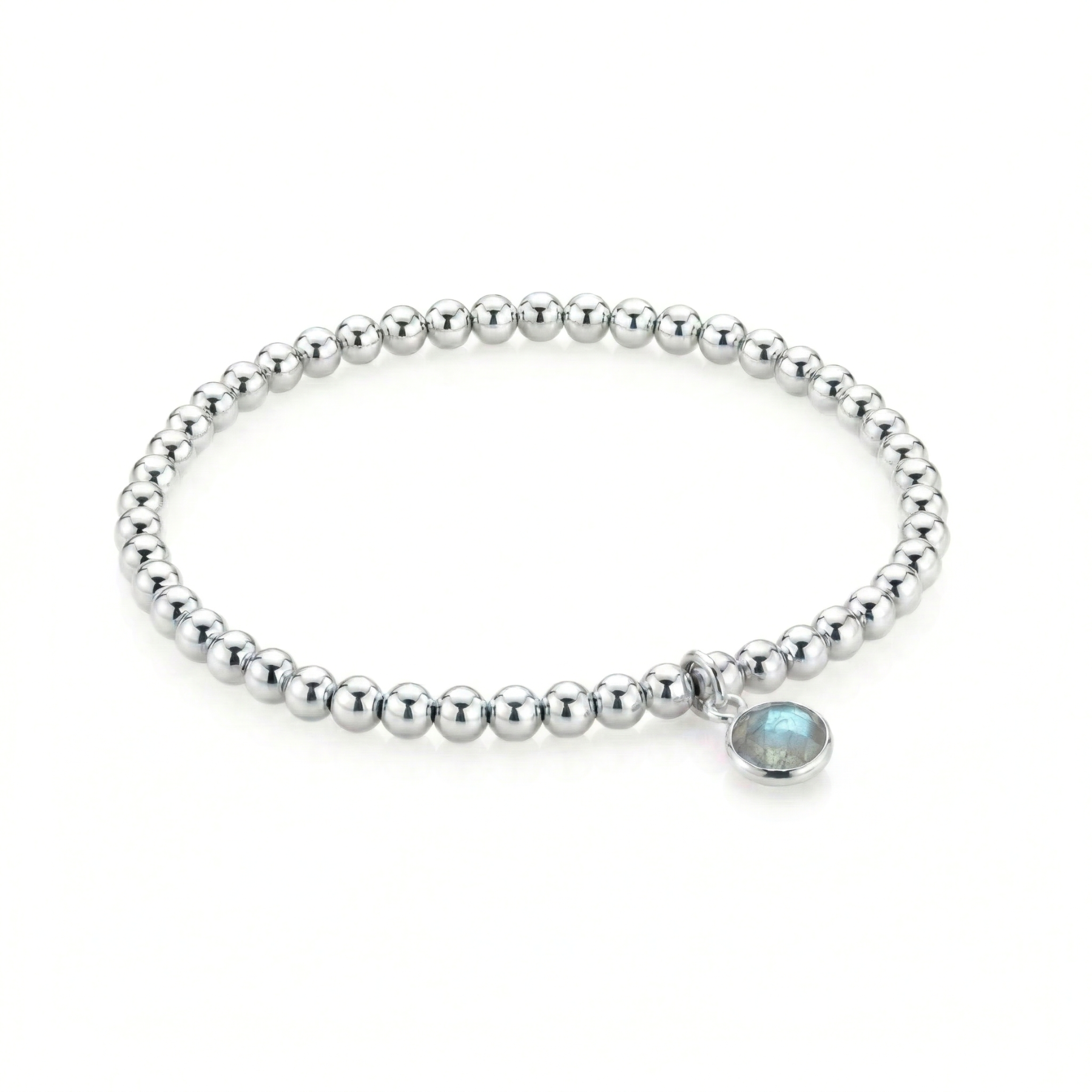 March birthstone bead bracelet with gemstone charm, stretch bracelet design UK