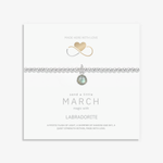 March birthstone bracelet with labradorite charm, sterling silver stretch bracelet UK