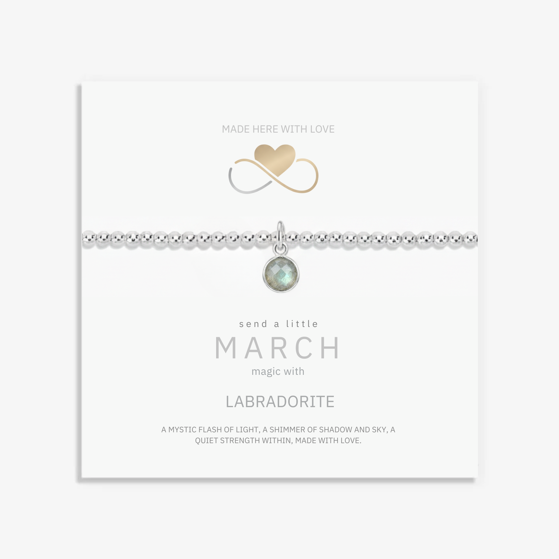 March birthstone bracelet with labradorite charm, sterling silver stretch bracelet UK