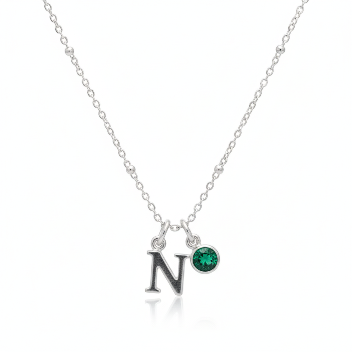 May Birthstone & Initial Charm Necklace