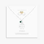 May emerald birthstone necklace with personalised initial letter charm in sterling silver