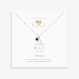 May emerald birthstone necklace with personalised initial letter charm in sterling silver