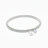 Moonstone and letter charm bracelet, June birthstone jewellery gift for her in sterling silver