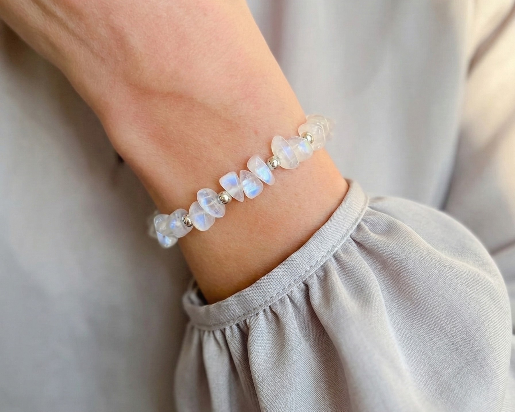 Moonstone gemstone bracelet, stretch bead bracelet for everyday wear UK