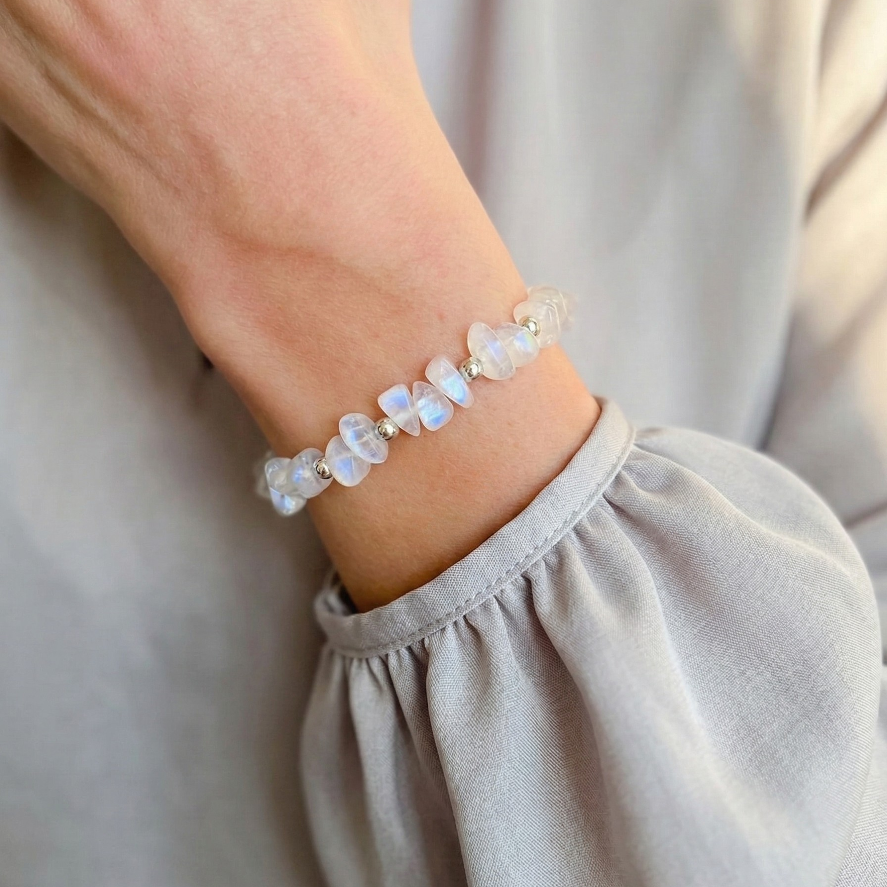 Moonstone gemstone bracelet, stretch bead bracelet for everyday wear UK