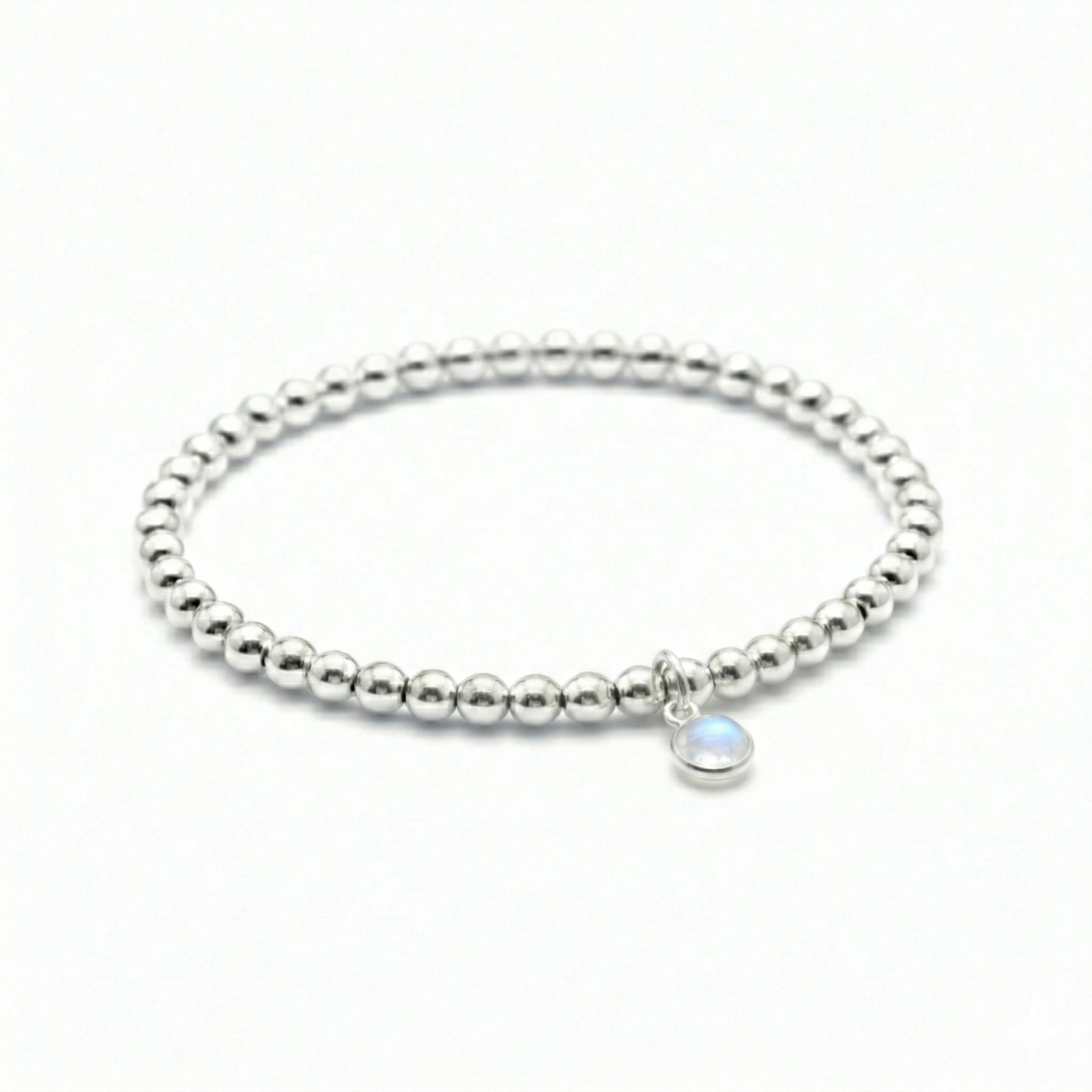 Moonstone charm bracelet in sterling silver, June birthstone jewellery UK