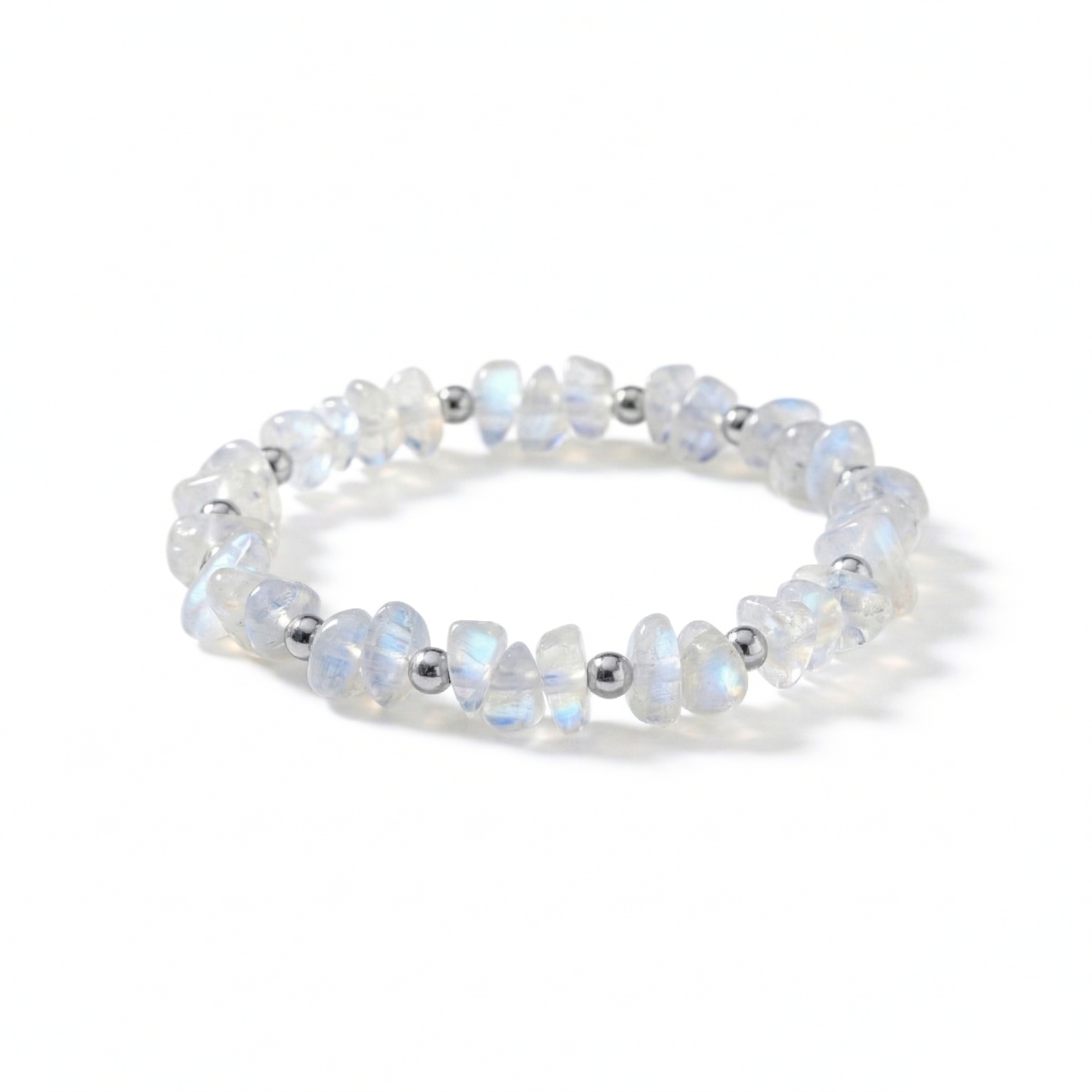 Moonstone crystal bracelet in soft tones, June birthstone stretch bracelet UK