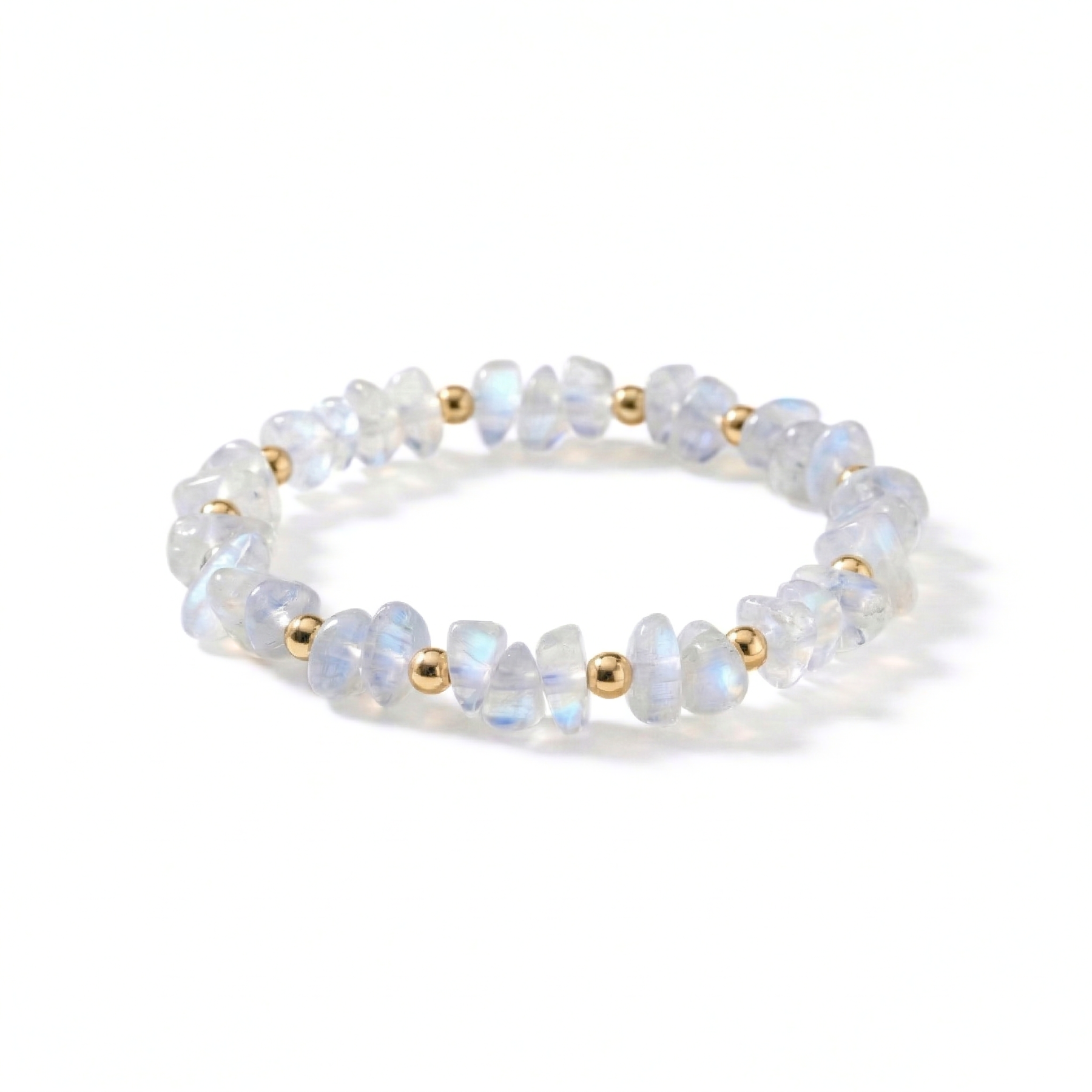 Moonstone stretch bracelet with gold beads, June birthstone jewellery UK