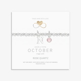 October birthstone necklace with rose quartz gemstone and initial letter charm in sterling silver, personalised jewellery gift.