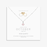 October birthstone necklace with rose quartz charm, sterling silver UK