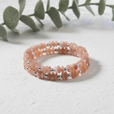 Peach moonstone and sterling silver bead stretch bracelet, soft June birthstone jewellery