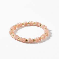 Peach moonstone and gold bead bracelet, June birthstone stretch jewellery for everyday layering