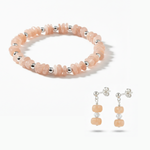 Peach moonstone jewellery set in sterling silver, soft blush gemstone alternative June birthstone gift for bridesmaids or birthdays.