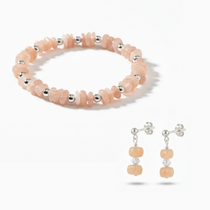 Peach moonstone jewellery set in sterling silver, soft blush gemstone alternative June birthstone gift for bridesmaids or birthdays.