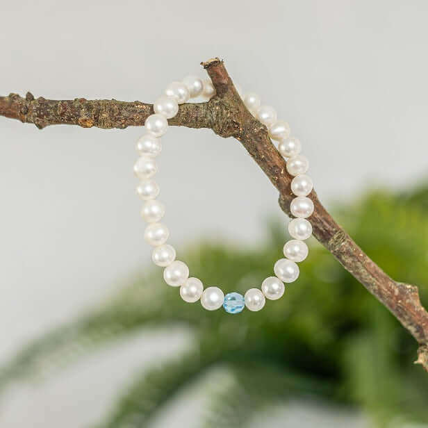 Pearl and Aquamarine Crystal Bracelet - Made Here with Love