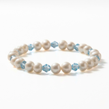 Pearl and aquamarine stretch bead bracelet with freshwater pearls, handmade jewellery UK - bride something blue 