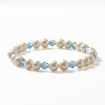 Pearl and aquamarine stretch bead bracelet with freshwater pearls, handmade jewellery UK - bride something blue 