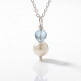 Pearl and aquamarine necklace for bridesmaids, something blue bridal jewellery UK