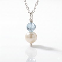 Pearl and aquamarine necklace for bridesmaids, something blue bridal jewellery UK