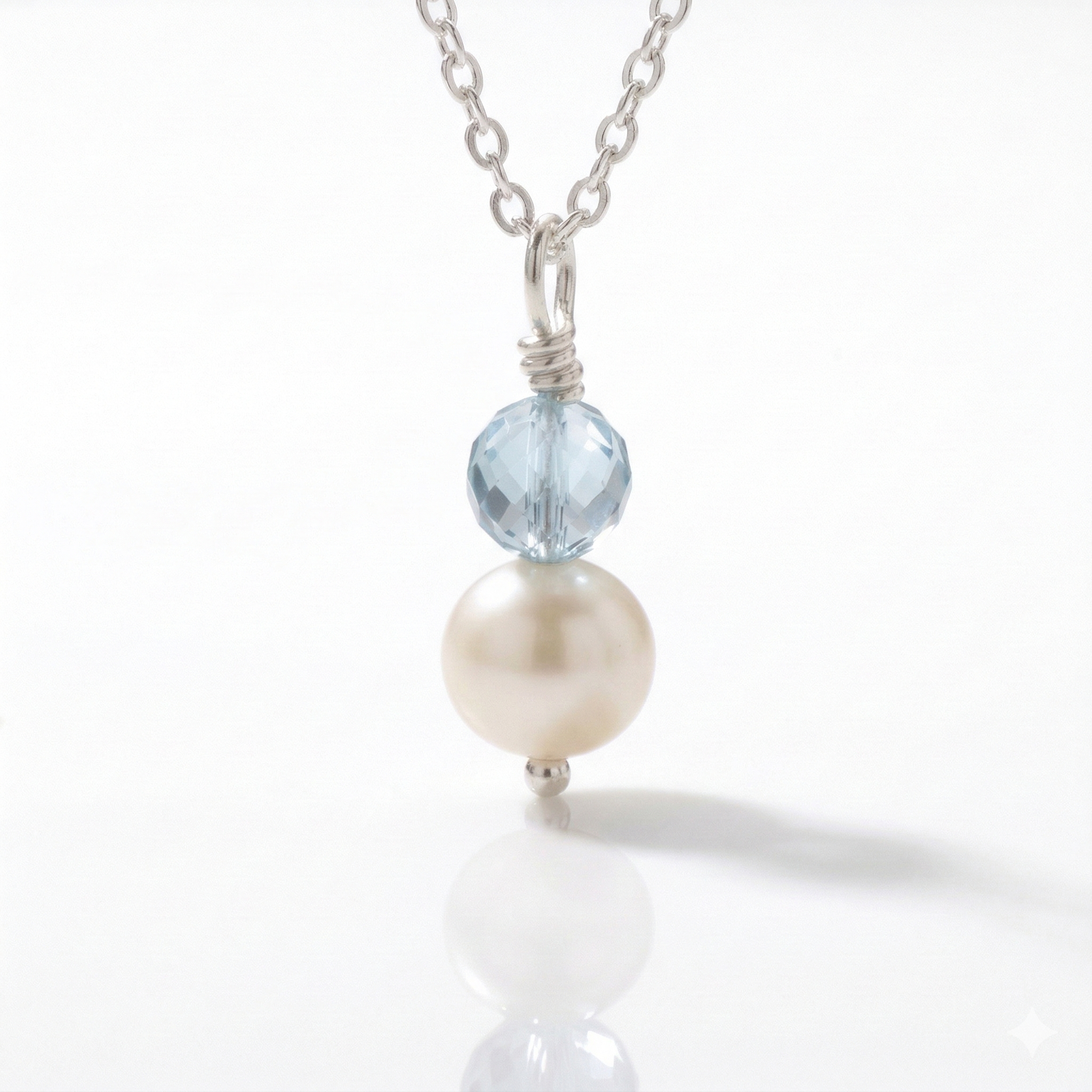 Pearl and aquamarine necklace for bridesmaids, something blue bridal jewellery UK