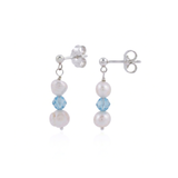 Pearl and blue gemstone bridesmaid earrings in sterling silver, wedding jewellery UK