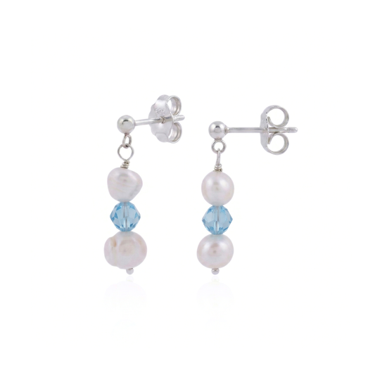 Freshwater Pearl and Aquamarine Earrings