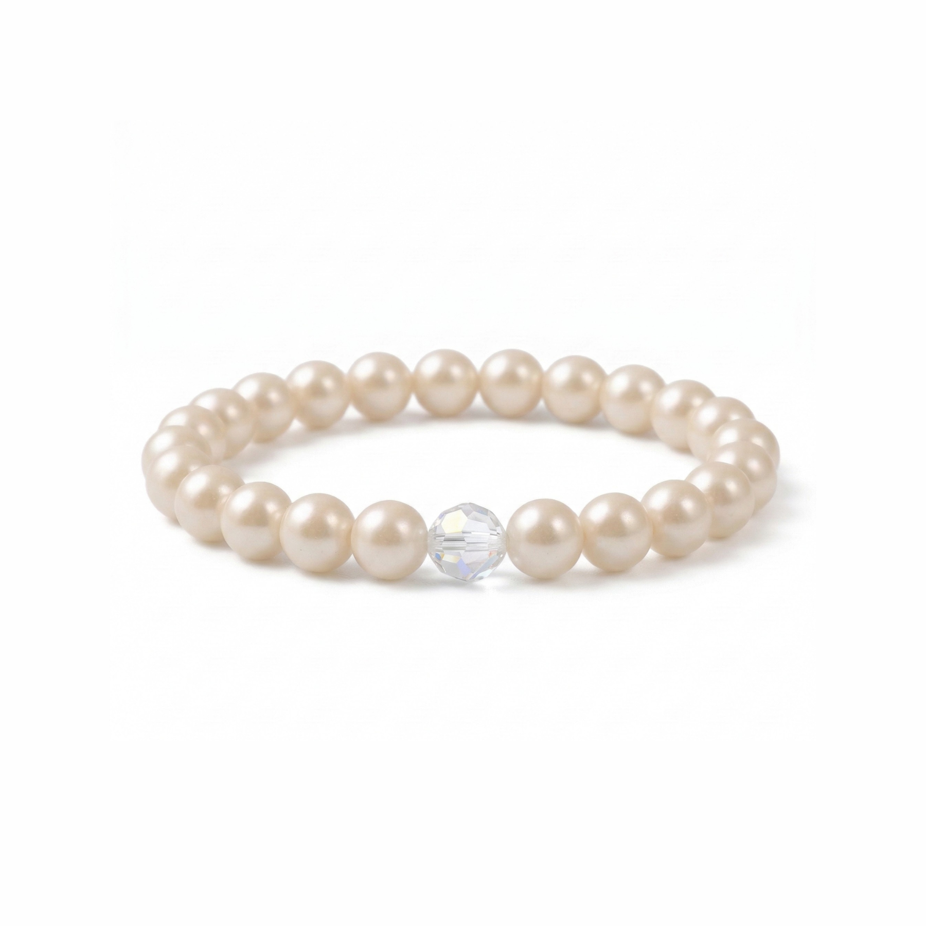 Ivory pearl and crystal stretch bead bracelet, handmade bridal jewellery UK