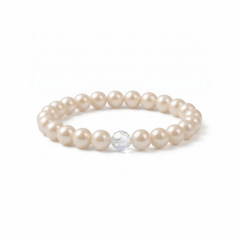 Ivory pearl and crystal stretch bead bracelet, handmade bridal jewellery UK