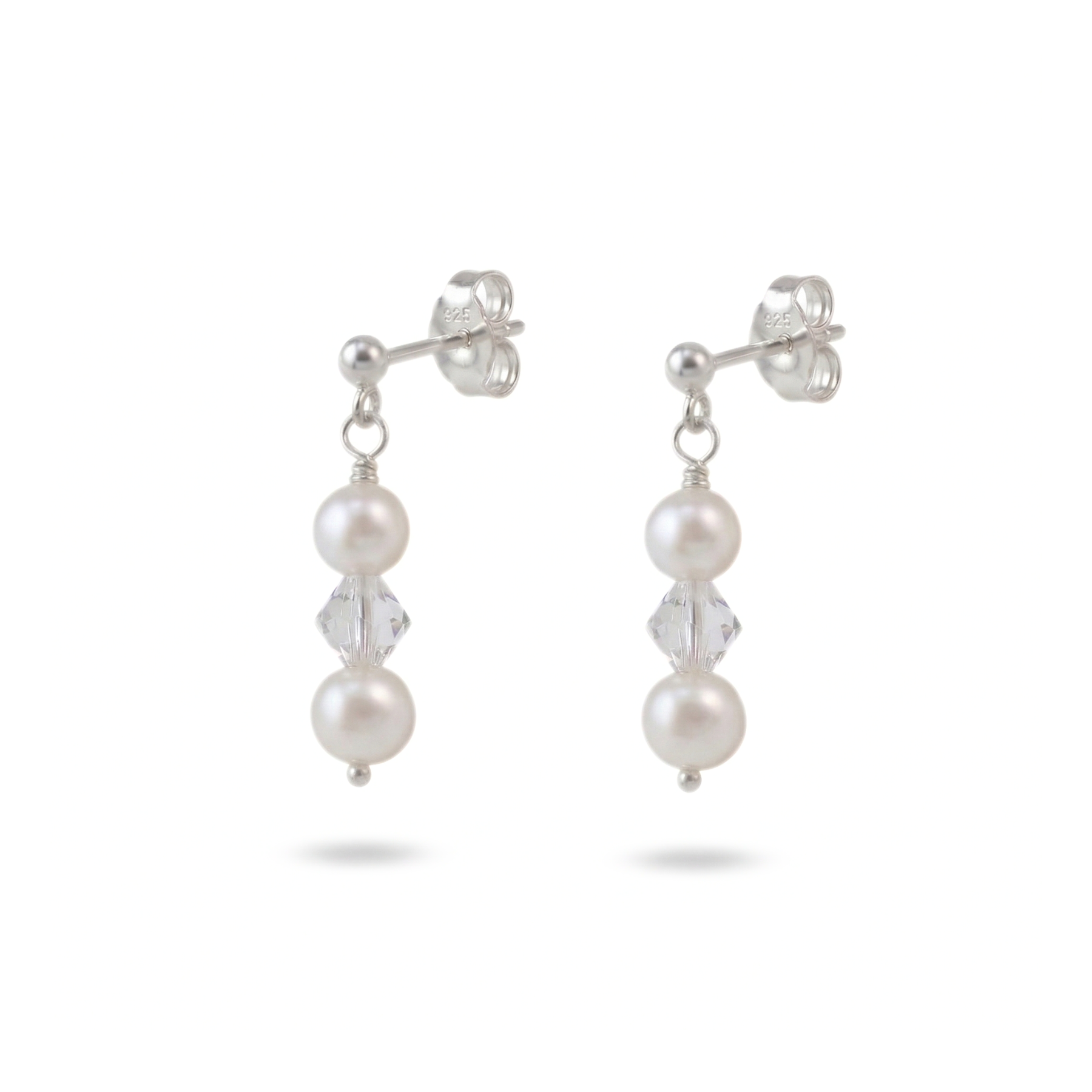 Pearl and crystal earrings in sterling silver, bridal drop earrings UK
