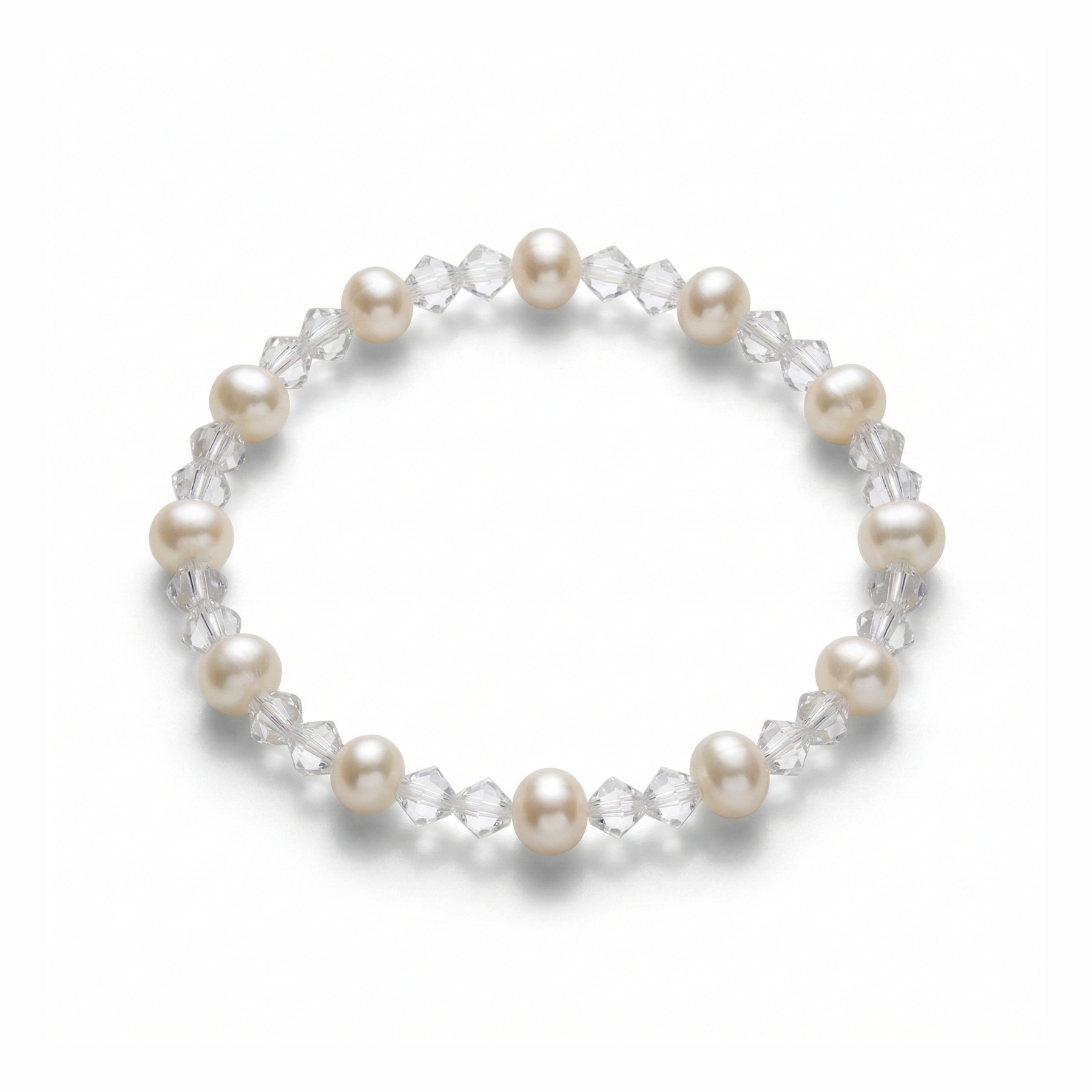 Pearl and crystal stretch bead bracelet with freshwater pearls, bridal jewellery UK