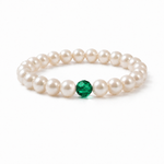Freshwater pearl and emerald crystal bracelet — May birthstone stretch bead bracelet, handmade in the UK by Made Here with Love