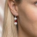 Pearl and red bridesmaid earrings, sterling silver wedding jewellery UK
