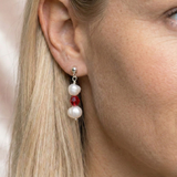 Pearl and red bridesmaid earrings, sterling silver wedding jewellery UK
