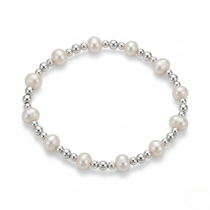 Pearl and sterling silver bead stretch bracelet, bridal bracelet for wedding jewellery UK