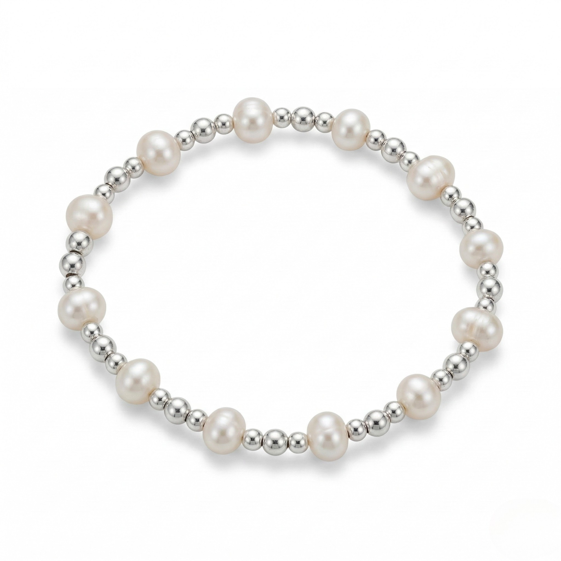 Pearl and sterling silver bead stretch bracelet, bridal bracelet for wedding jewellery UK