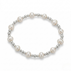 Pearl and sterling silver bead stretch bracelet, bridal bracelet for wedding jewellery UK