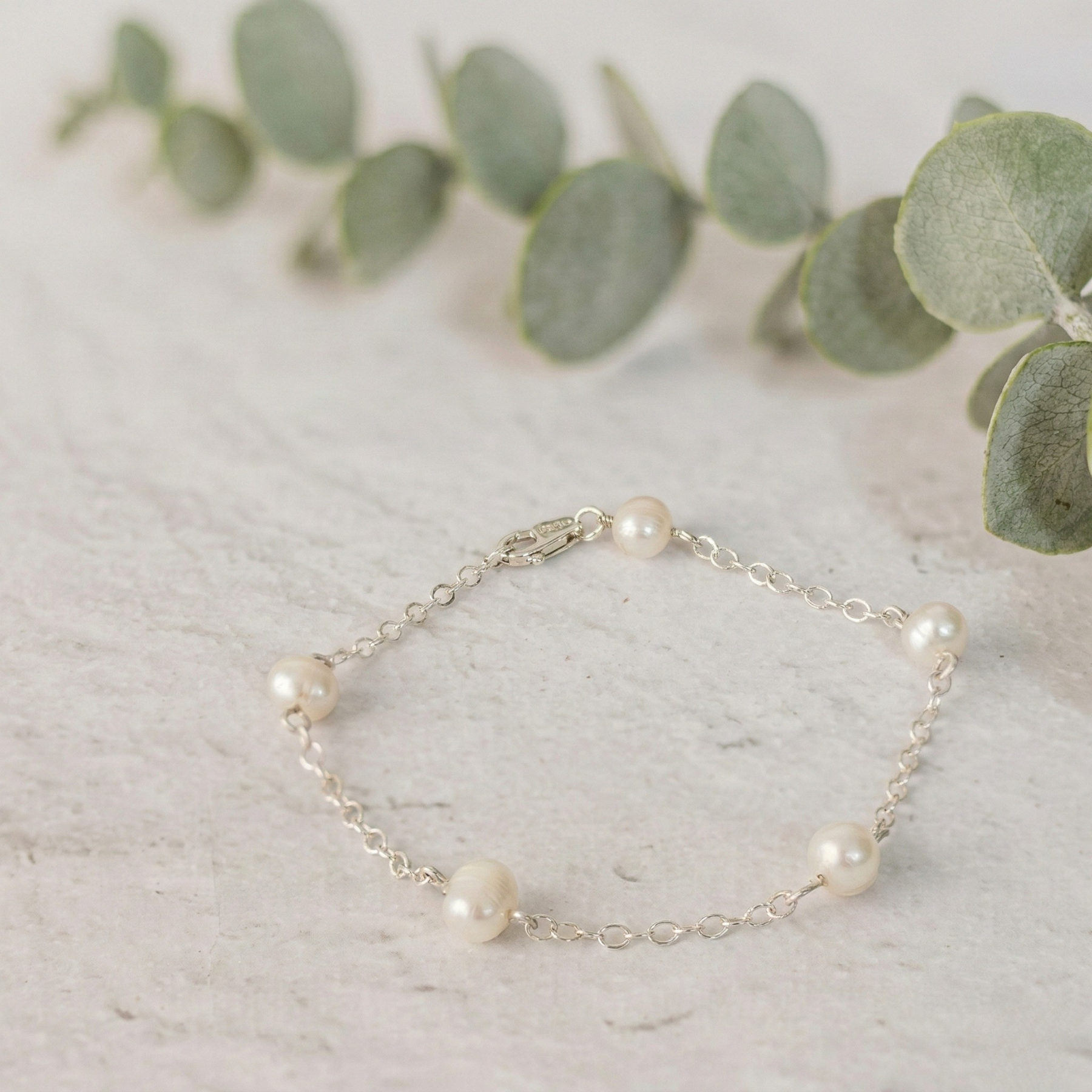 Sterling silver pearl bracelet with freshwater pearls, elegant bridal jewellery UK