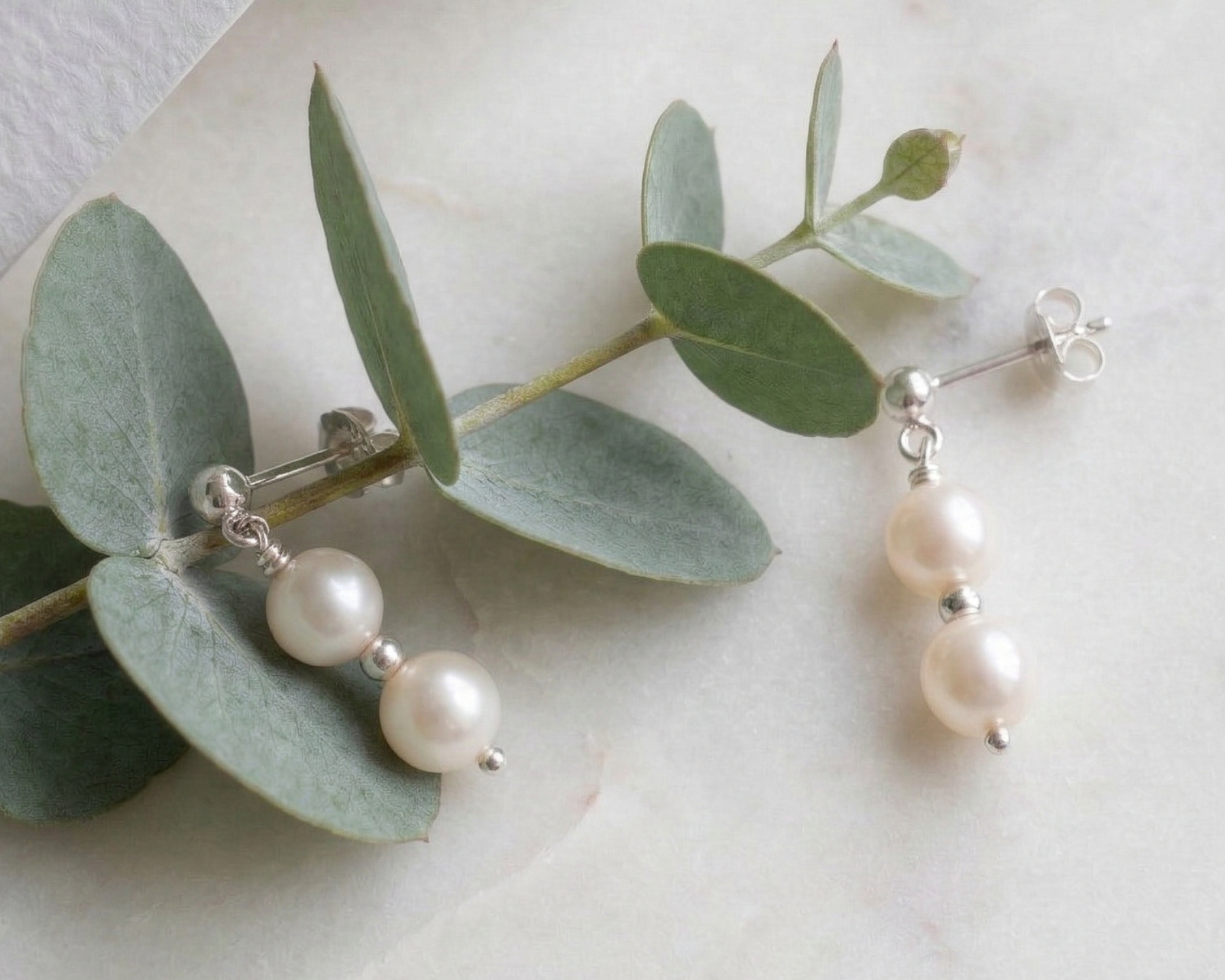 Pearl bridesmaid earrings in sterling silver, freshwater pearl wedding earrings UK