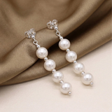 Long freshwater pearl drop earrings in sterling silver, elegant bridal earrings UK